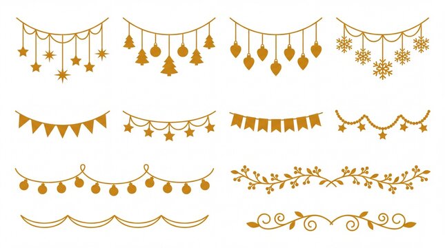 Elegant Golden Christmas Garland and Hanging Ornaments for Luxury Holiday Decoration Design