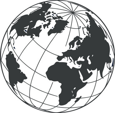 Black globe world map with grid lines and continents