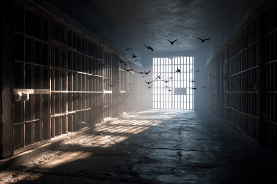 Prison escape from jail for freedom; jailbreak concept