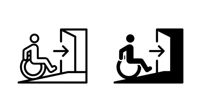 Wheelchair ramp accessibility building entrance access outline and filled icon