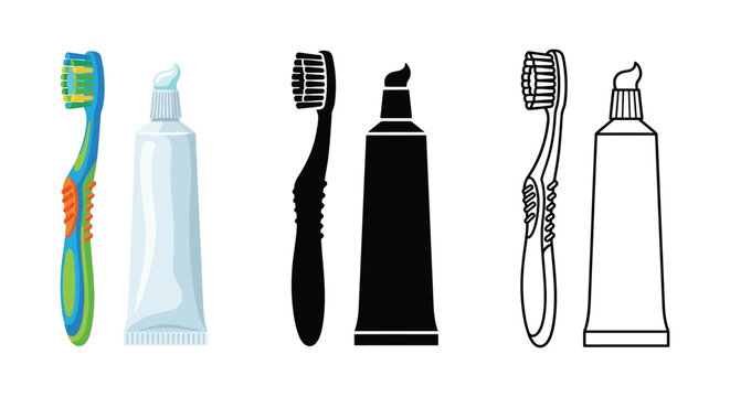 Toothbrush and toothpaste set shown in colorful vector illustration style