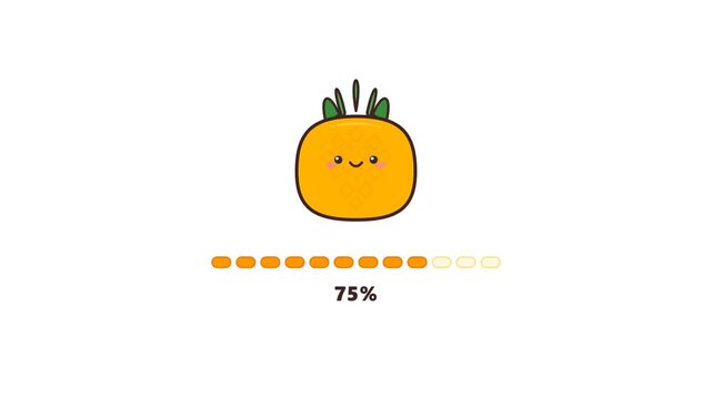 Cute kawaii pineapple character with loading progress bar animation