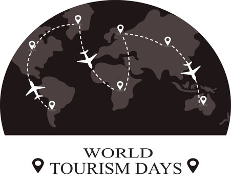 World map with airplanes for World Tourism Days