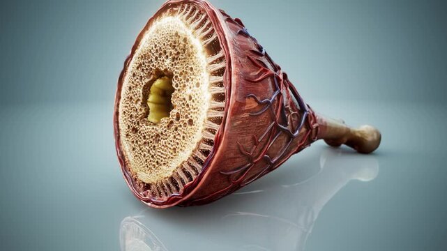 Conceptual 3D animation of a sectioned bone showing the periosteum and Sharpey&rsquo;s fibers