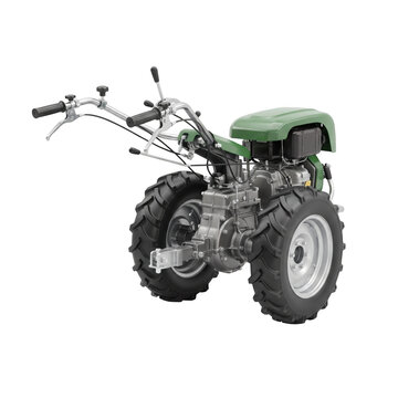 Green two-wheel tractor isolated on a transparent background for
