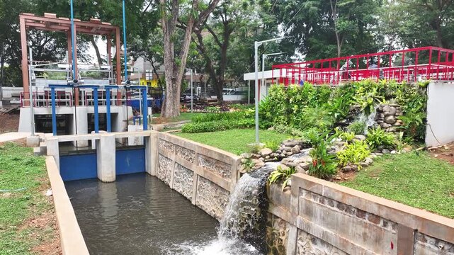 Tebet Eco Park is a community park used for children's and adults' play activities, jogging on the Infinity Link Bridge and Forest Buffer : South Jakarta, Indonesia