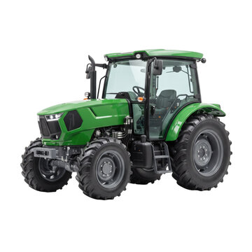 Green agricultural tractor isolated on a transparent background for