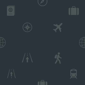 Travel Icons Seamless Pattern Airplane Passport Suitcase Globe Train