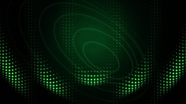Futuristic green digital background with glowing halftone dots, abstract tech motion graphics, cyber data visualization pattern