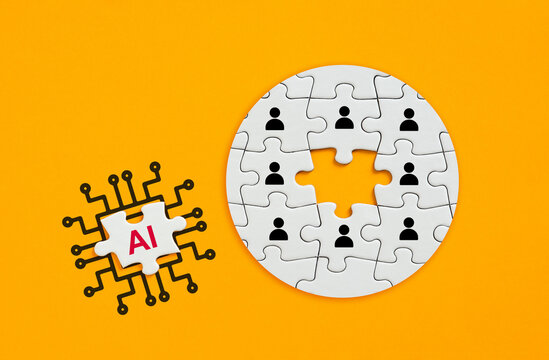 AI connecting people puzzle piece in digital network, ai integration and future workforce concept.