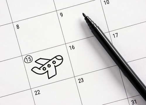 Travel planning, flight booking, holiday departure and schedule concept.