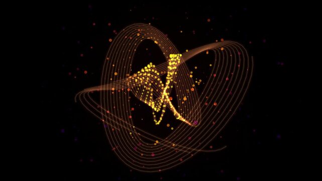 Golden particle abstract logo reveal, elegant glowing light trails on black background, luxury motion graphics for cinematic intro and branding