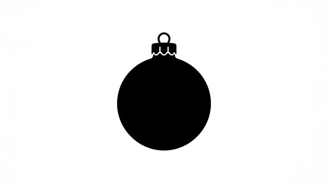 A single black silhouette of a classic christmas ornament bauble with a decorative cap, isolated on white background