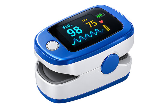Digital finger pulse oximeter for oxygen saturation level monitoring with medical device finger sensor blood oxygen heart rate health monitoring portable oximeter. PNG. transparent background