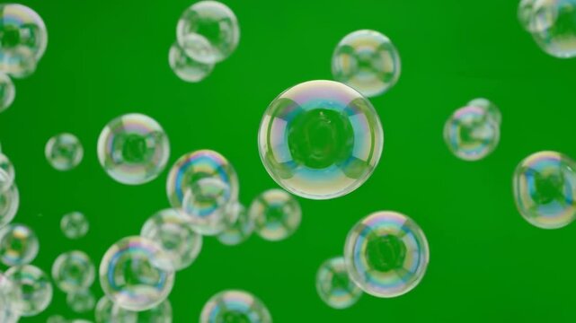 Transparent soap bubbles with clear surface reflections and gloss
