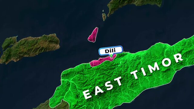 East Timor Map Animation Highlighting Dili Municipality with Location Pin