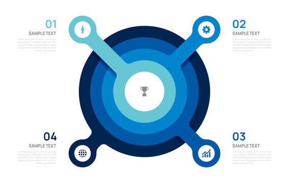 Venn diagram infographic chart template for business 4 parts circle layered wheel, presentation with icon elements vector illustration.