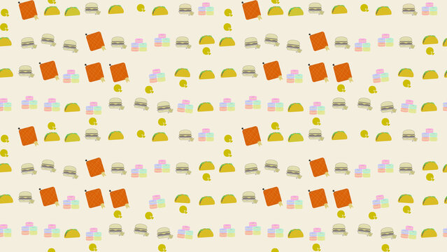 Fast food and colorful items seamless pattern