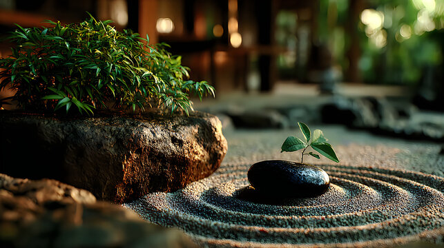Elegant zen meditation garden natural stones textured sand image illustration