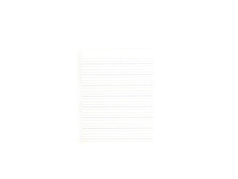 A single, blank, rectangular memo pad or sticky note paper with thin horizontal lines for writing isolated on white background. Stationery item, commonly used as a to-do list or reminder.