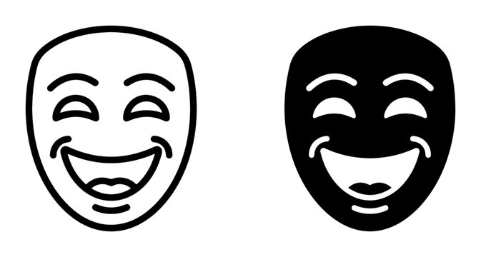 Comedy and tragedy masks silhouettes set for theater, performance and drama logo