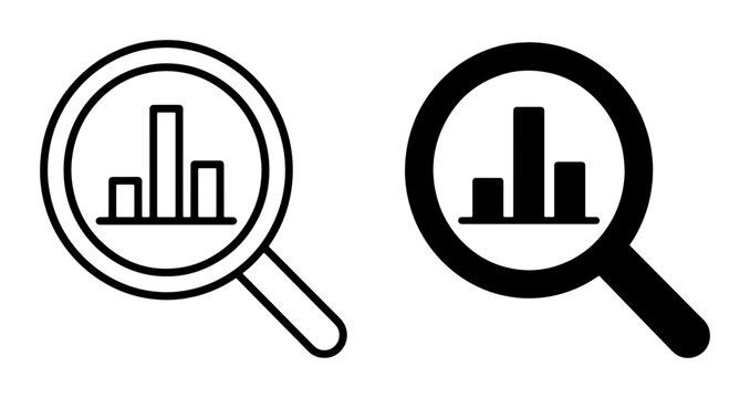 Magnifying glass with bar chart icon, business analytics and data research