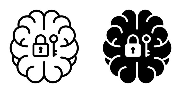 Brain with lock and key icons, security and access