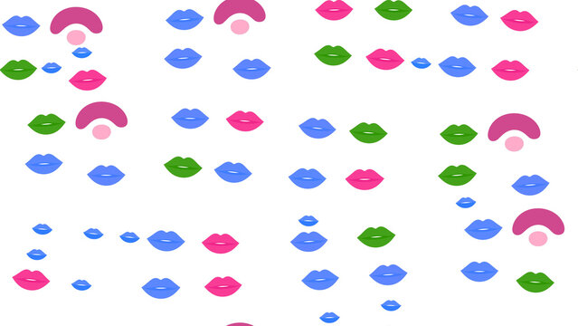Seamless pattern of colorful lips and abstract shapes