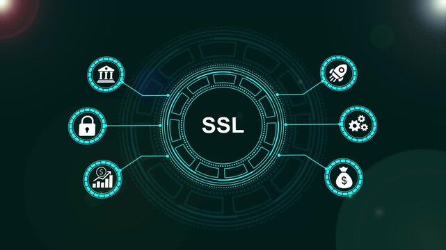 Ssl digital security concept with hud interface and network for cybersecurity and data protection network security