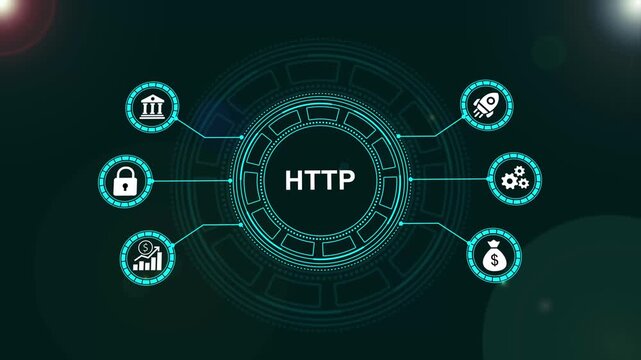 Http protocol network connection concept with digital and hud interface animation internet cybersecurity