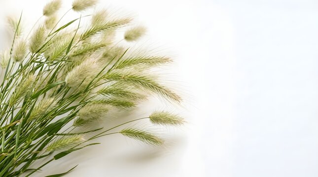 Hare tail grass stems arranged with soft green and white hues perfect for rustic floral arrangements and minimalist home decor