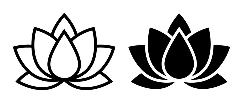 Lotus flower silhouettes set with open petals for yoga and spa logos