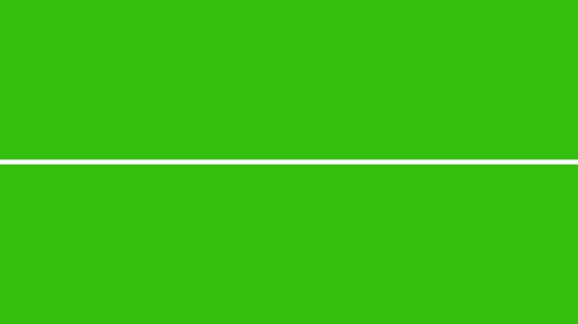 White horizontal straight line animation. line border stroke divider banner on green background