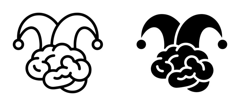 Jester hat brain silhouette set for creative ideas and humor concepts logo