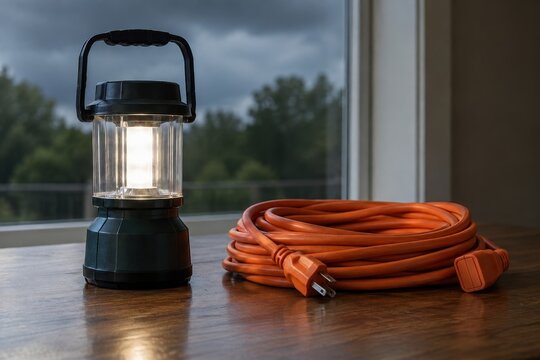 family prepares for an electrical outage at home
