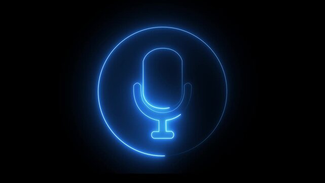 Voice recording podcast mic microphone button icon animation. neon line microphone icon .