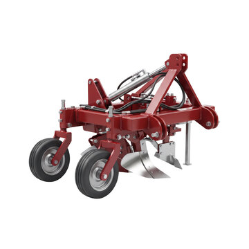 Red agricultural tractor plow implement isolated on a transparent