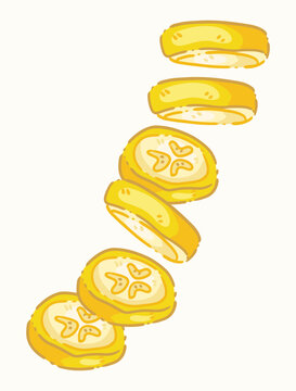 Vertical Flying Round Banana Slices Vector Art