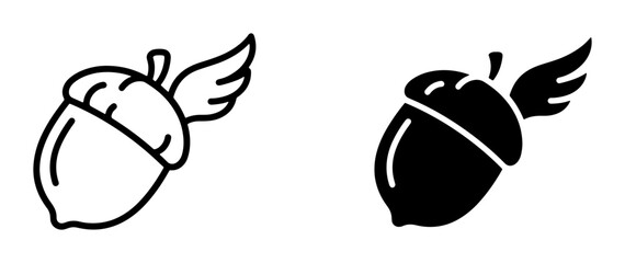 Flying acorn line icon and silhouette for autumn or nature themes © Salam