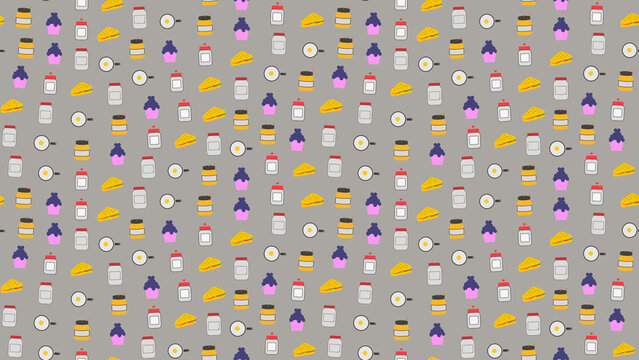 Seamless pattern of food and kitchen items