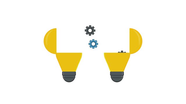 knowledge transfer  Concept using an open light bulb, multiple gears, and flowing movement between ideas, symbolizing learning, innovation, and information sharing.
