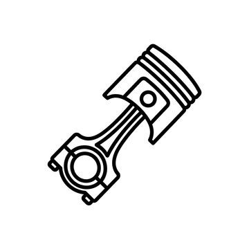 Simple line art icon of an engine piston with connecting rod isolated on white background