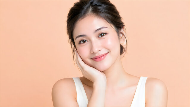 Smiling young woman with chin resting on hand