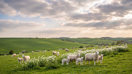 Obraz premium Scenic Spring Meadow with Rolling Green Hills and Panoramic Sky