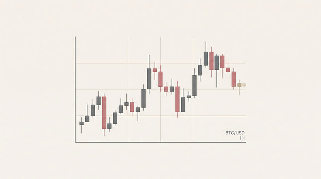 Minimalist BTC USD cryptocurrency candlestick chart displaying price volatility and market trends