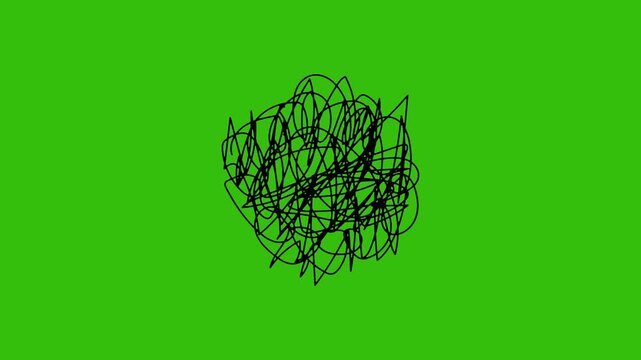 Chaotic black scribbles messy line, Chaotic line, Doodle chaotic scribble. Ink stroke or pencil lines group. Set of abstract 2d animation insane tangled hand drawn element