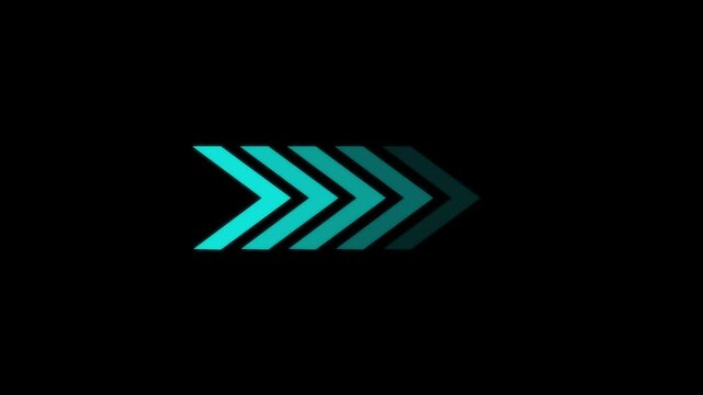Right-directional arrow loop animation. Abstract directional arrow 4k motion graphics animation on black background.