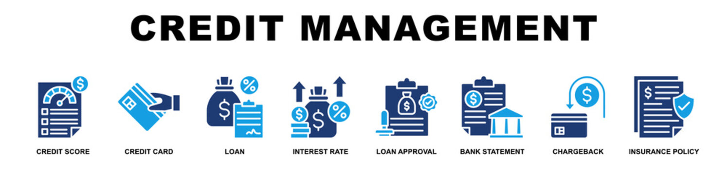 Credit Management banner web icons set vector illustration solid color style.