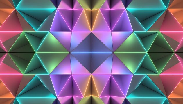 Abstract geometric background with colorful glowing pyramid shapes