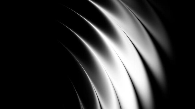 Abstract black and white liquid metal flowing background, smooth chrome waves motion